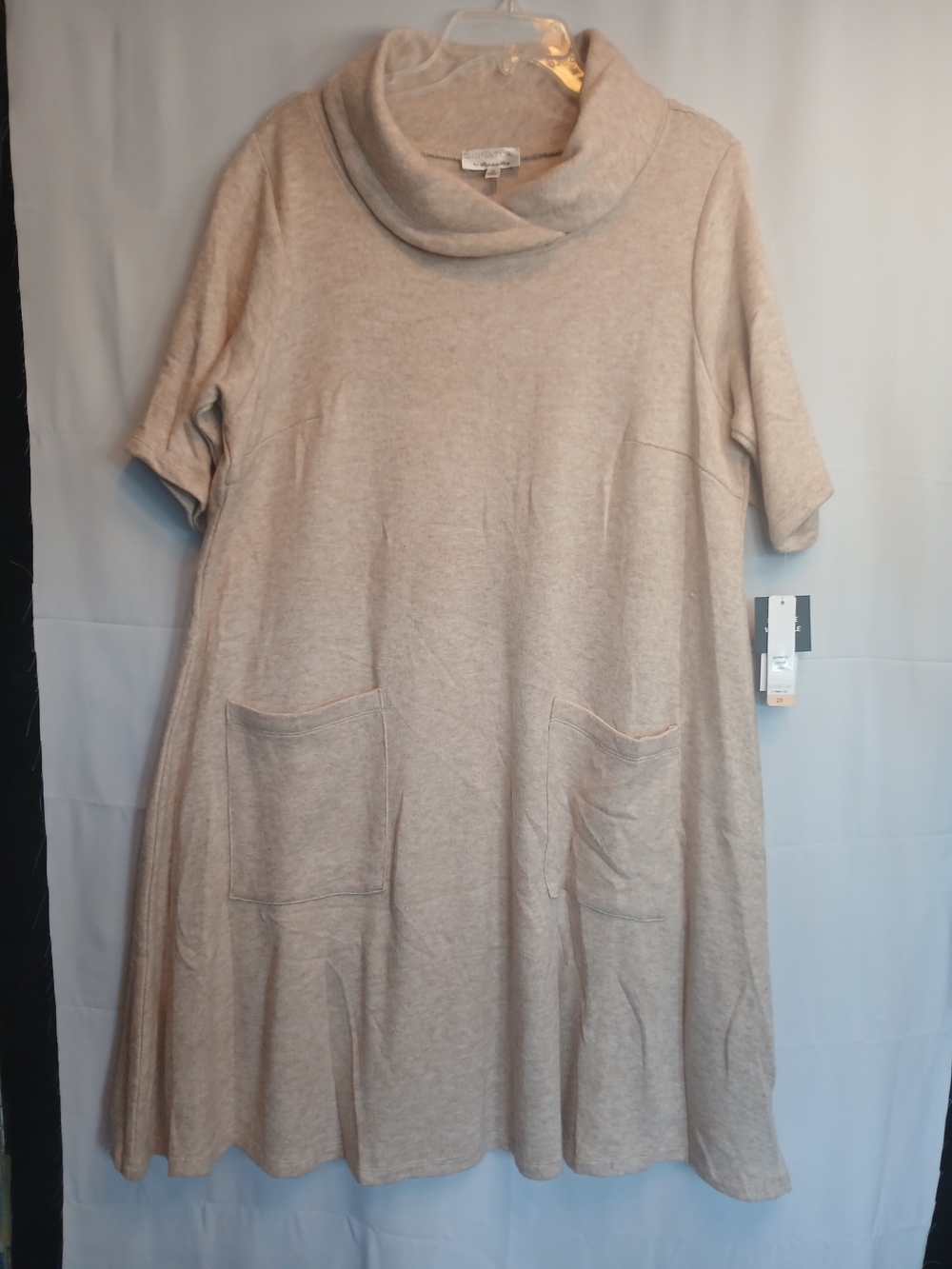 Signature by Robbie Bee Cream Foldover Neck Knit Swing Dress 2X New!